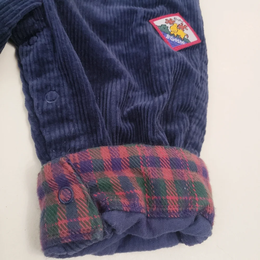 Vintage NWT Baby Oshkosh B'gosh Blue Corduroy Pants With Plaid Detail, 12 Months
